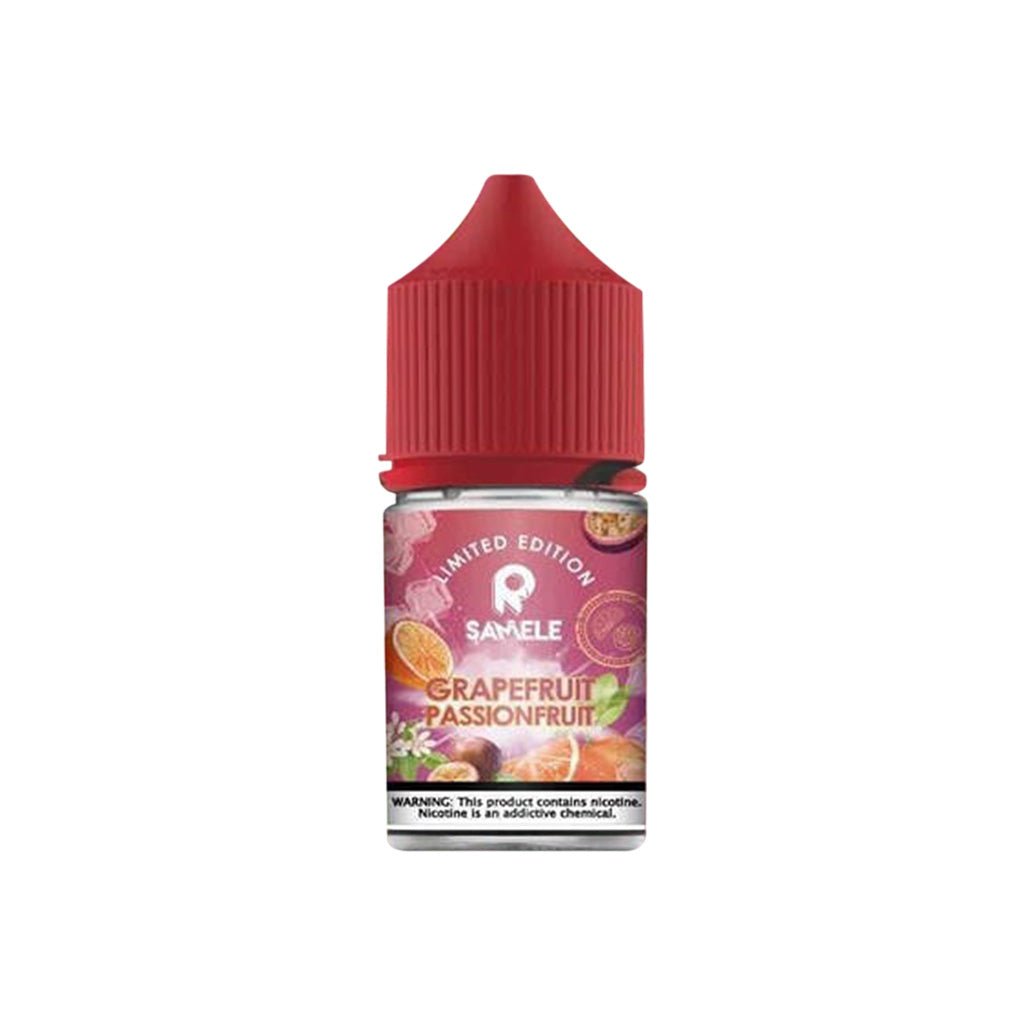 Samele 冰釀葡萄柚百香果-30ML,葡萄柚酸甜的果肉香氣與百香果的鮮甜疊加融合,沁涼的獨特酸爽風味,飽滿層次的味覺體驗維持冰釀果香鮮甜的特性,有別過往水果單調口味,這次直接給你兩大果香飽足。